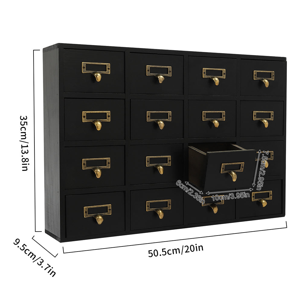 16 Drawers Apothecary Cabinet Herb Sizetorage Box, Wooden Desk Drawer Organizer New