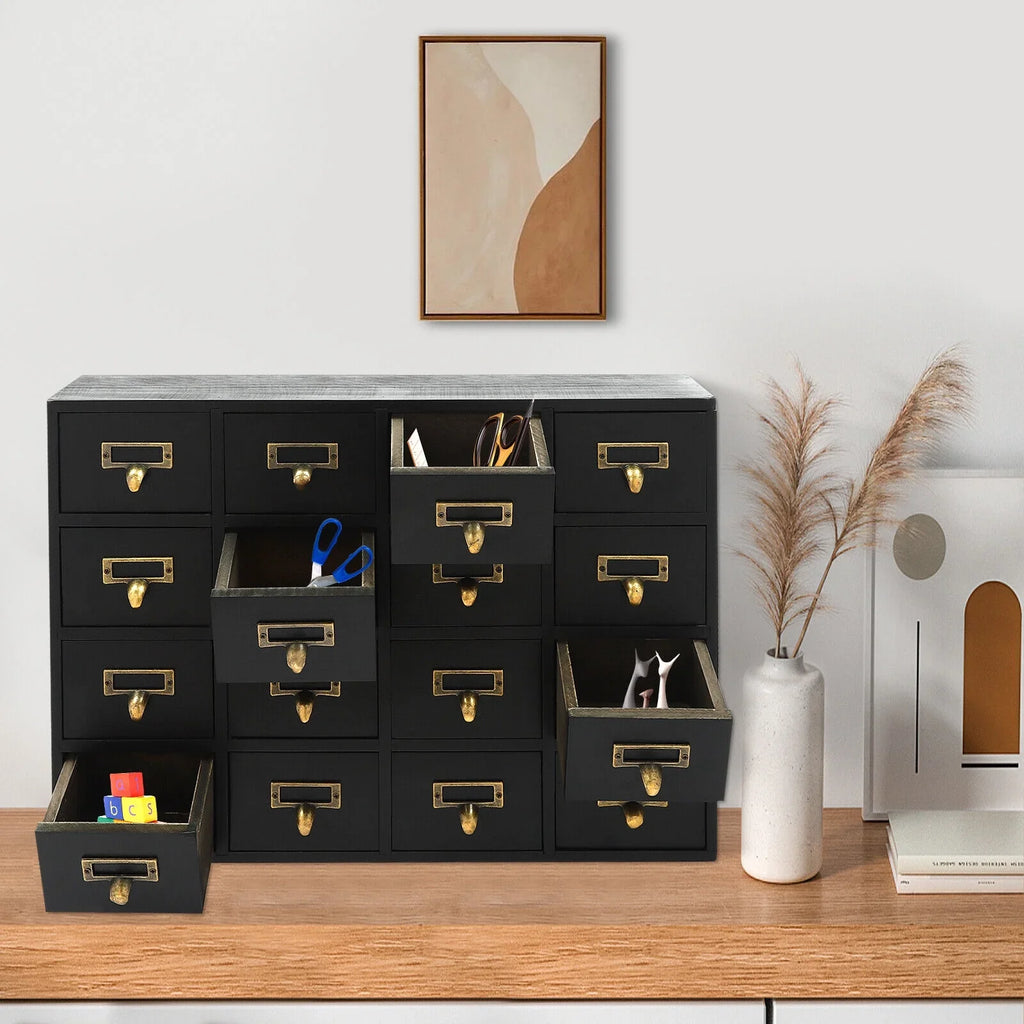 16 Drawers Apothecary Cabinet Herb Sizetorage Box, Wooden Desk Drawer Organizer New