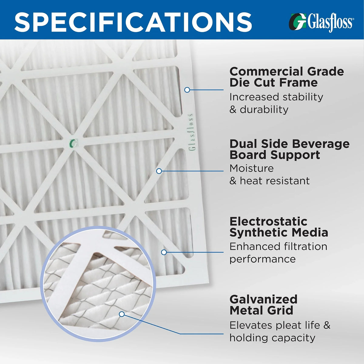 16-3/8 x 21-1/2 x 1 MERV 10 Pleated Air Filters by Glasfloss. Case of 12. Replacement filters for Carrier, Payne, & Bryant.