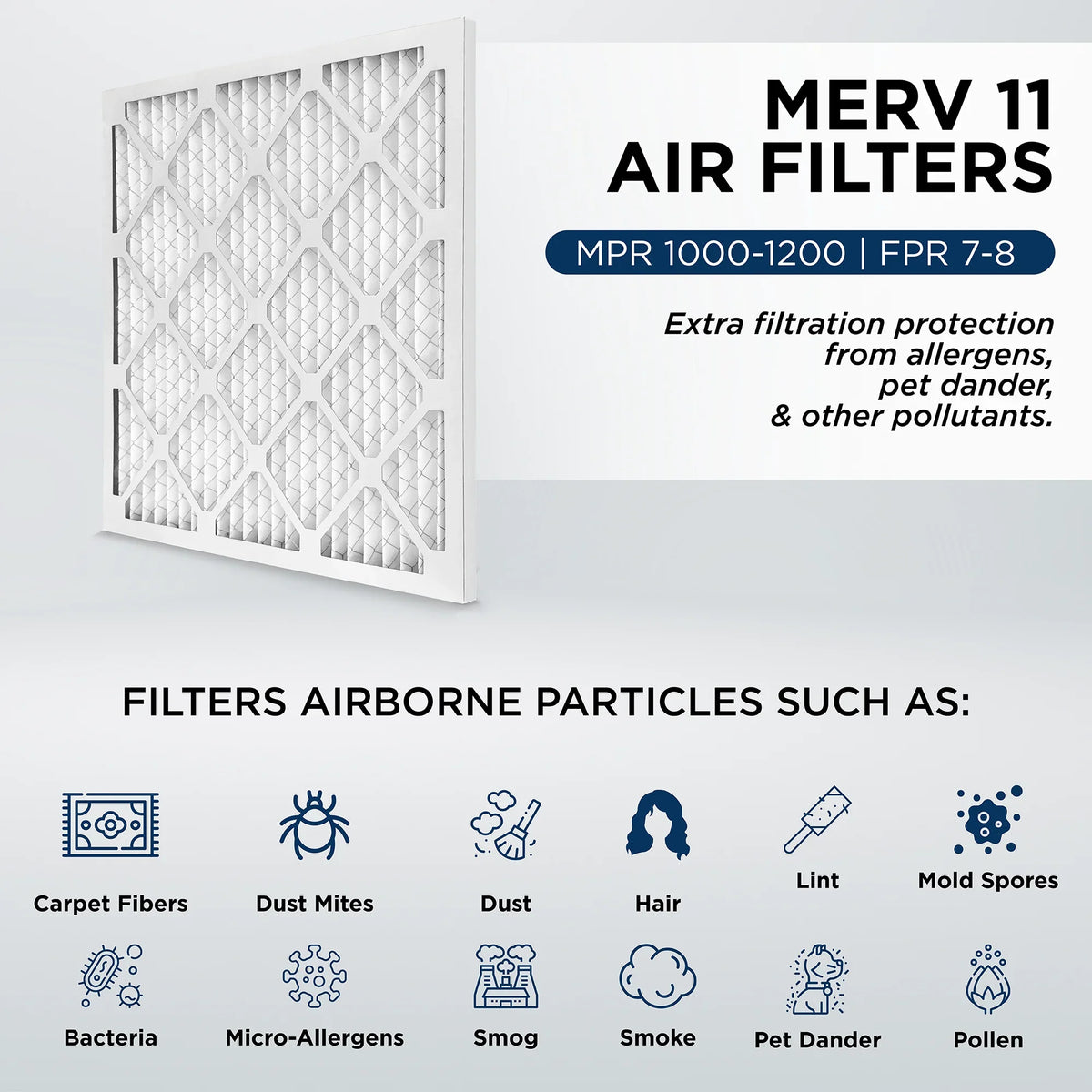 12x20x1 MERV 11, MPR 1000 Pleated AC Furnace 1" Air Filters by Pamlico. Case of 12. Actual Sizeize: 11-1/2 x 19-1/2 x 3/4