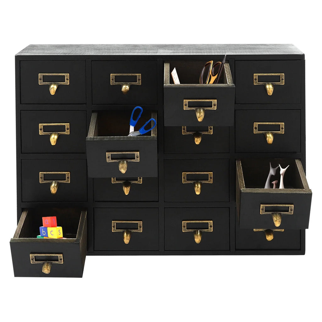 16 Drawers Apothecary Cabinet Herb Sizetorage Box, Wooden Desk Drawer Organizer New