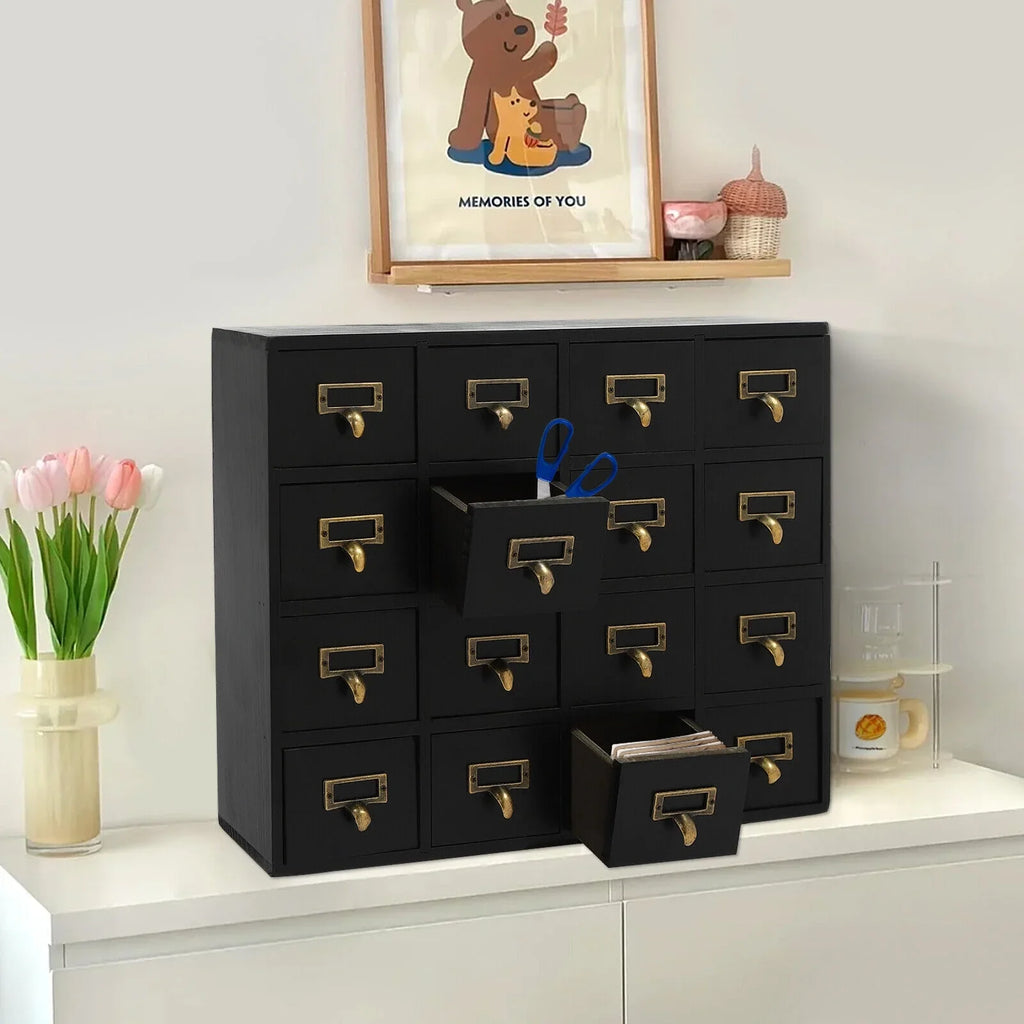 16 Drawers Apothecary Cabinet Herb Sizetorage Box, Wooden Desk Drawer Organizer New