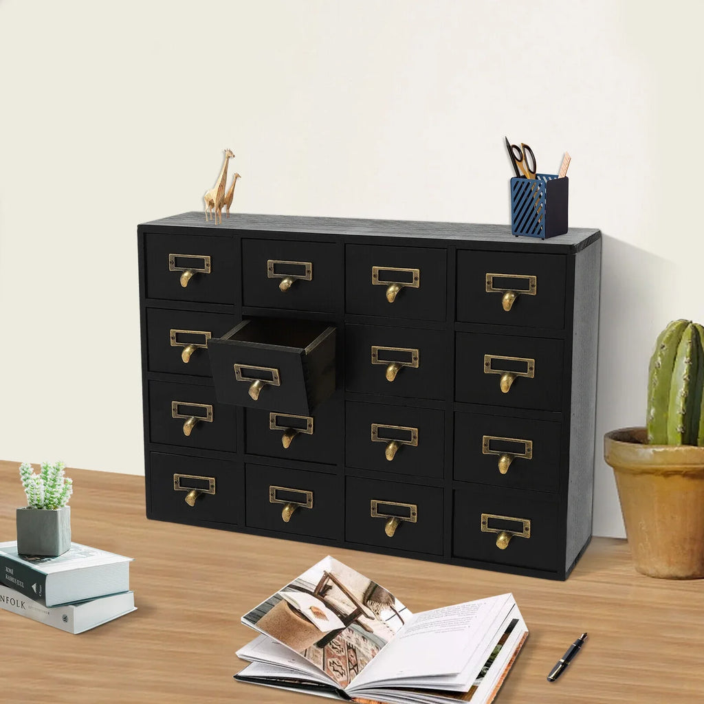 16 Drawers Apothecary Cabinet Herb Sizetorage Box, Wooden Desk Drawer Organizer New