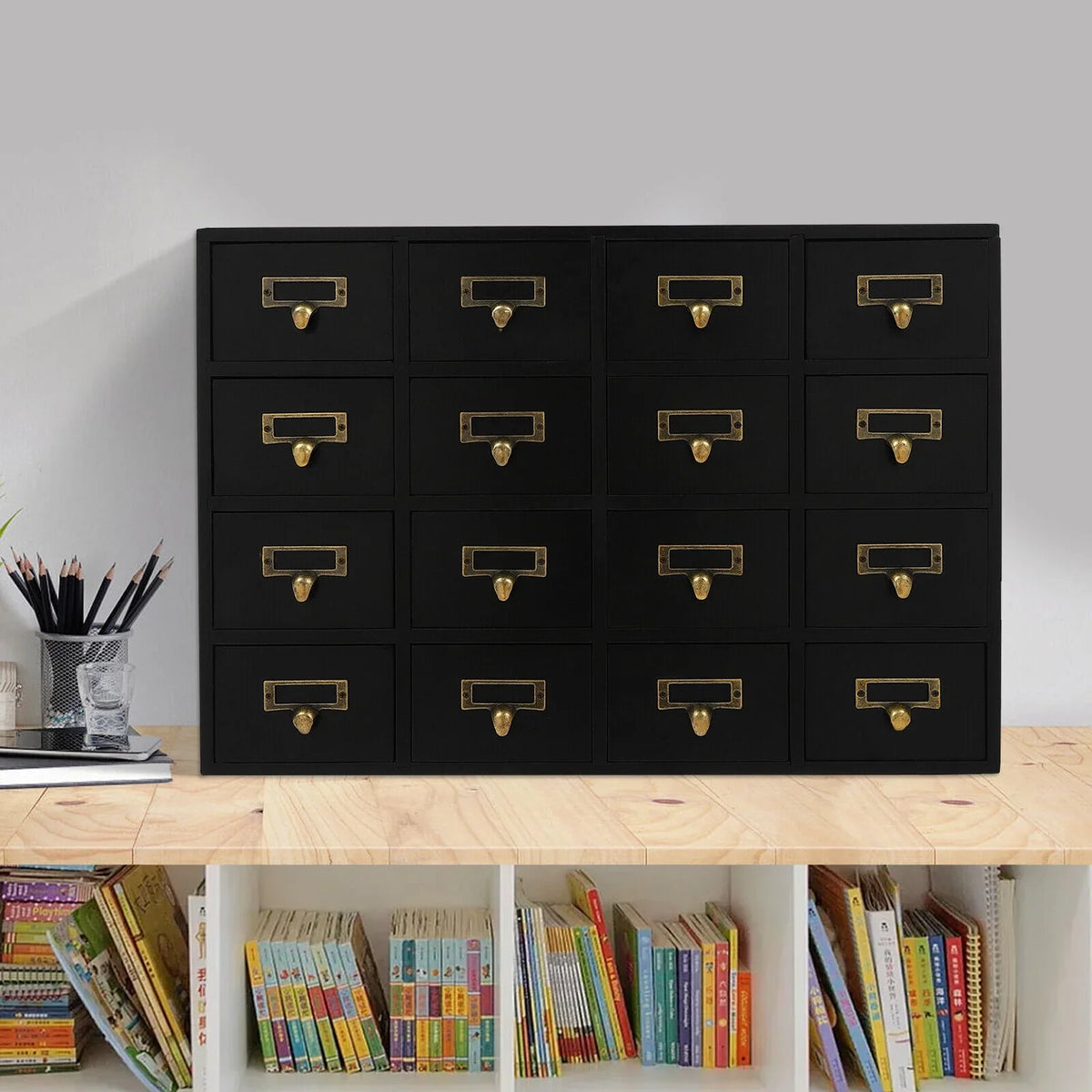 16 Drawers Apothecary Cabinet Herb Sizetorage Box, Wooden Desk Drawer Organizer New
