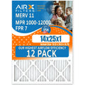 14x25x1 Air Filter MERV 11 Rating, 12 Pack of Furnace Filters Comparable to MPR 1000, MPR 1200, FPR 7, High Efficiency 12 Pack of Furnace Filters Made in USizeA by AIRX FILTERSize WICKED CLEAN AIR.
